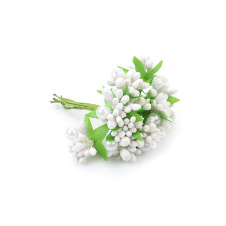 Kwiaty sztuczne ryżyki ztiulem lub perłą 59902-white H315309