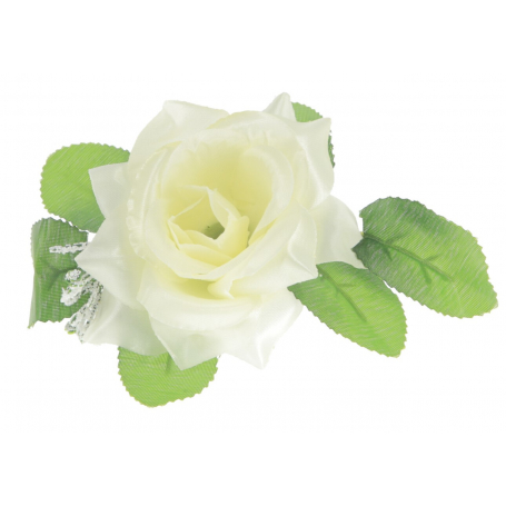 Róża z listkiem główka kwiatowa 54803 cream a041