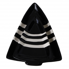 Talerz ceramiczny choinka czarna w białe  paski 22,5x18,5x3,5cm 70285