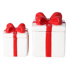 Puzderko ceramiczne prezent               biało-czerwony mały 7x7x9cm 72791 72791