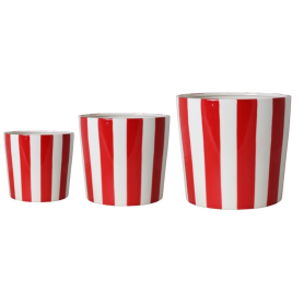 Doniczka ceramiczna czerwono-białe paski  76058 76058