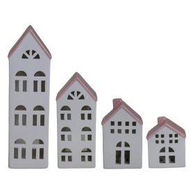 Domek ceramiczny na t-light biały z różowym dachem 80130