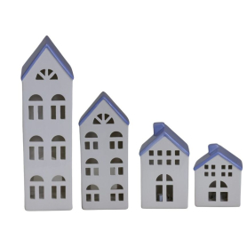 Domek ceramiczny na t-light biały z niebieskim dachem 80086