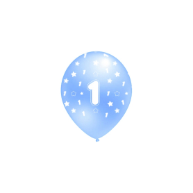 Balon błękitny metalik 1 urodziny         5szt/opak B156