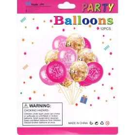 Zestaw balonów Różowy z konfetti 1st      Birthday BCS-130