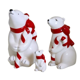 Miś polarny ceramiczny biały z czerwonym szalikiem 86095