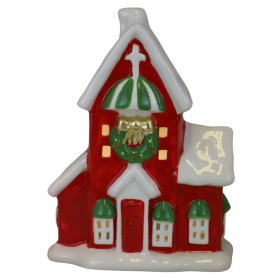 Kościół ceramiczny czerwony led 14x9x18cm 8156