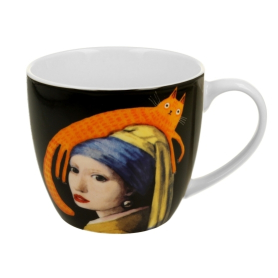 Ceramika kubek 460ml w koszyczku Koci Świat Dziewczyna z kotem