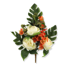 Bukiet płaski piwonia, liście monstery i dodatki LR2301387