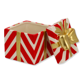 Puzderko ceramiczne prezent ze złotą kokardą w biało-czerwone paski 87931