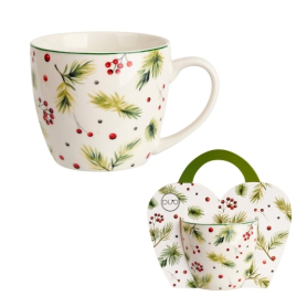 Kubek 460ml w koszyczku Christmas Leaves