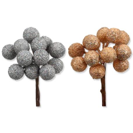 Kulki brokatowe na druciku 12szt CV09345-mix