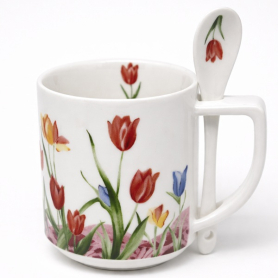 Kubek z łyżeczką w pudełku Tulipany 300ml PR-00980